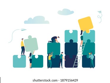 Business concept. Team metaphor. people connecting puzzle pieces. Vector illustration of a flat design style. Teamwork symbol, collaboration, partnership vector
