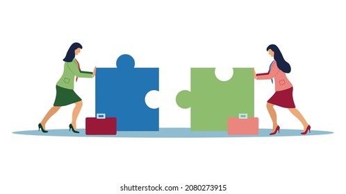 Business concept. Team metaphor. people connecting puzzle elements. illustration flat design style. Symbol of teamwork, cooperation, partnership.