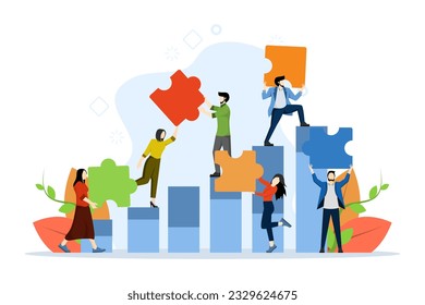 Business concept, Team metaphor, people connecting puzzle elements, Flat design style vector illustration, Symbol of teamwork, cooperation, partnership. flat vector illustration on a white background.
