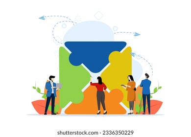 Business concept. Team metaphor. people connecting puzzle elements. Vector illustration flat design style. Teamwork symbol, cooperation, partnership vector, vector illustration on a white background.