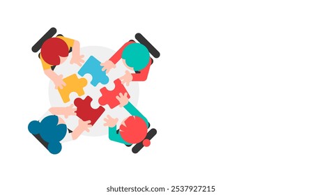 Business concept. Team metaphor. people connecting puzzle elements. Vector illustration flat design style. Symbol of teamwork, cooperation, partnership vector