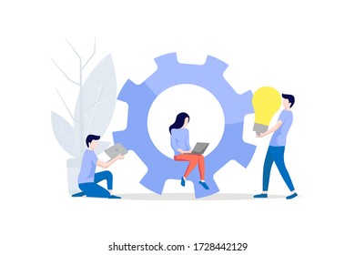 Business concept. Team metaphor.people lift gear.Vector illustration flat design style. Symbol of teamwork, cooperation, partnership.