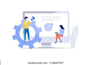 Business concept. Team metaphor.people lift gear.Vector illustration flat design style. Symbol of teamwork, cooperation, partnership.