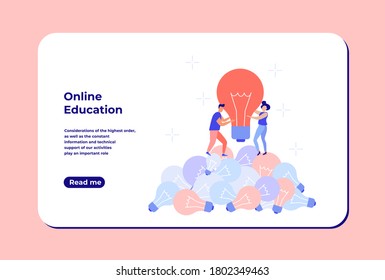 Business concept - teamwork, brainstorming, finding new ideas for solutions. People find a crazy idea.Vector illustration of a landing page template.