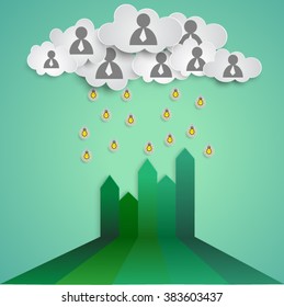 Business concept ,Teamwork cloud fill Ideas on the growth chart .