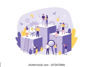 Business Concept Teamwork Cooperation. Big Team of United Clerks ready to Work, Purposeful. Group of People or Businessmen Perform Job, Accountant, Managing, Worker, Analyst, leader, Marketer, lawyer.