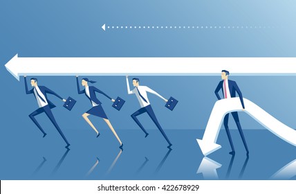 Business concept teamwork and cooperation, 
vector illustration of business people who work together and are ahead of those who work alone