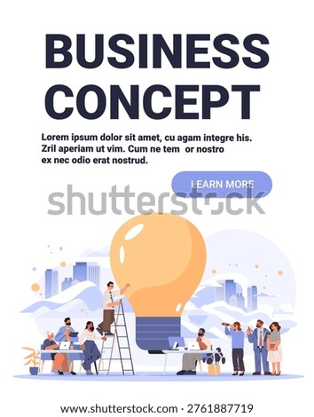 Business concept teamwork idea office people lightbulb group discussion cityscape creative collaboration workspace modern website banner