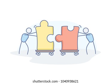 Business concept for teamwork, partnership, solution, collaboration, support. Vector doodle illustration design with stick figure characters