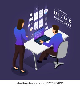 Business concept teamwork of peoples working UI / UX Development. Vector illustrations.