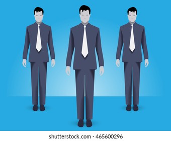 Business concept of teamwork and business special forces team. Three businessmen wearing corporate uniform standing together, working together and helping each other.