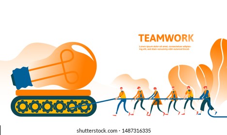 Business concept teamwork. Team metaphor. people search and pull the idea together for succesful company. Light bulb Symbol of idea with cooperation, partnership. - Vector