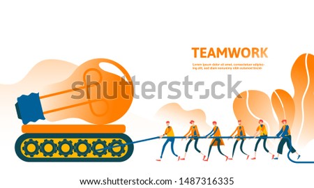 Business concept teamwork. Team metaphor. people search and pull the idea together for succesful company. Light bulb Symbol of idea with cooperation, partnership. - Vector