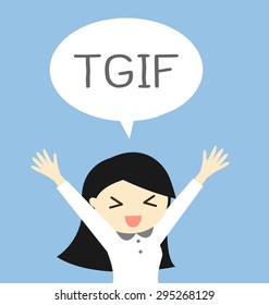 Business concept, Thank god it's Friday or TGIF with a woman in feeling happy and relax. Vector illustration.