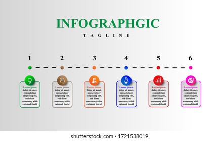 business concept timeline. Infograph template, realistic paper 6 steps infographic, vector banner can be used for workflow layout, diagram,presentation, education or any number option.