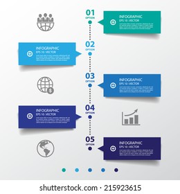 business concept timeline. Infograph template, realistic paper 5 steps infographic, vector banner can be used for workflow layout, diagram,presentation, education or any number option.