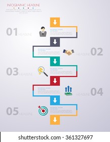 business concept timeline. Infograph template, realistic paper 5 steps infographic, vector banner can be used for workflow layout, diagram,presentation, education or any number option.