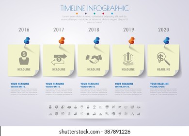 business concept timeline. Infograph template, realistic paper 5 steps infographic, vector banner can be used for workflow layout, diagram,presentation, education or any number option.