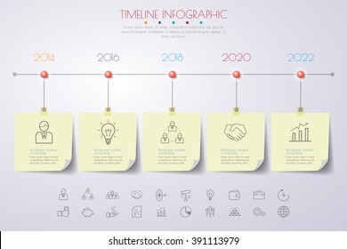 business concept timeline. Infograph template, realistic paper 5 steps infographic, vector banner can be used for workflow layout, diagram,presentation, education or any number option.