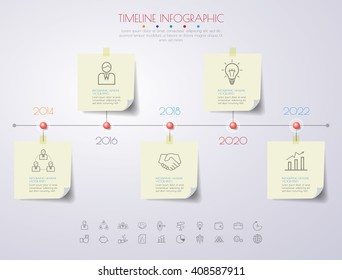 business concept timeline. Infograph template, realistic paper 5 steps infographic, vector banner can be used for workflow layout, diagram,presentation, education or any number option.