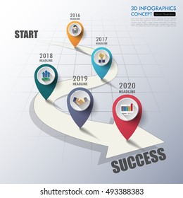 business concept timeline. Infograph template, realistic paper 5 steps infographic, vector banner can be used for workflow layout, diagram,presentation, education or any number option.