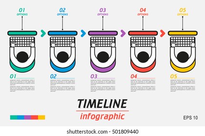 business concept timeline. Infograph template, realistic paper 5 steps infographic, vector banner can be used for workflow layout, diagram,presentation, education.