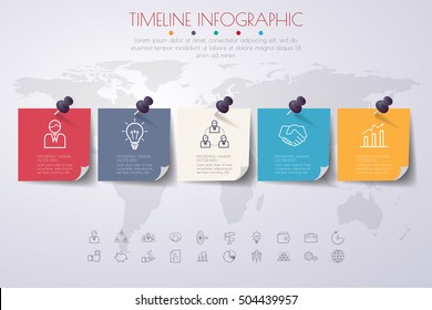 business concept timeline. Infograph template, realistic paper 5 steps . vector banner can be used for workflow layout, diagram,presentation, education or any number option.