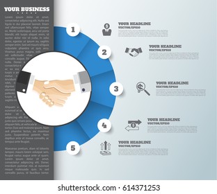 business concept timeline. Infograph template, realistic paper 5 steps infographic, vector banner can be used for workflow layout, diagram,presentation, education or any number option.