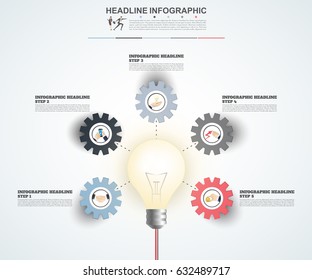 business concept timeline. Infograph template, realistic paper 5 steps infographic, vector banner can be used for workflow layout, diagram, presentation, education or any number option.