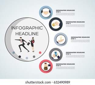 business concept timeline. Infograph template, realistic paper 5 steps infographic, vector banner can be used for workflow layout, diagram,presentation, education or any number option.