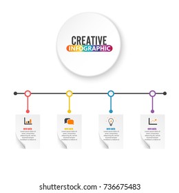 Business concept timeline. Infograph template, realistic paper 4 steps infographic, vector banner can be used for workflow layout, diagram,presentation, education or any number option.
