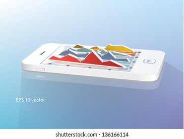 Business  concept: touchscreen smartphone with business graph. Vector illustration.