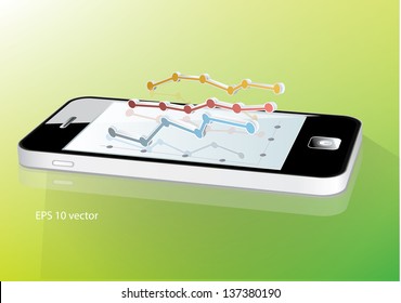 Concepto de negocio: smartphone de pantalla táctil con gráfico de negocios. Ilustración vectorial.