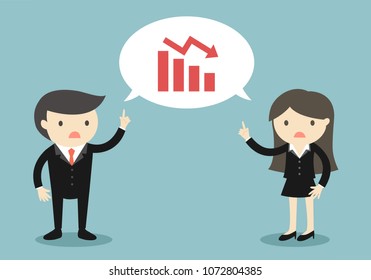 Business concept, Two bosses are talking about burndown chart. Vector illustration.