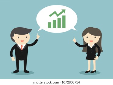 Business concept, Two bosses are talking about growing up graph. Vector illustration.