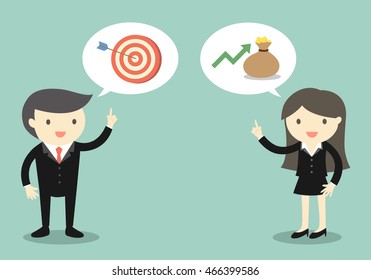 Business concept, Two bosses talking about target and revenue of company. Vector illustration.