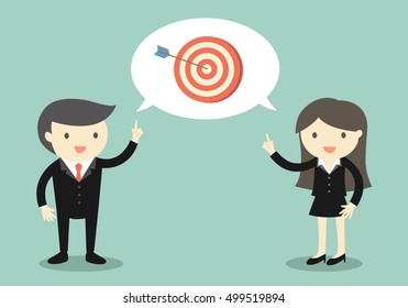 Business concept, Two bosses are talking about target. Vector illustration.