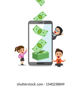 Business concept vector cartoon smartphone help business team to earn money for design.