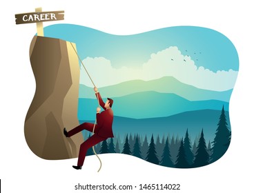 Business concept vector, climbing to the top, business challenge, strong will concept illustration.