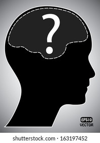 Business concept vector design. Human head with brain and question mark. Easy to edit black and white eps10 vector illustration.