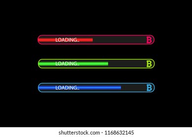 Business concept. Vector illustration. Bitcoin progress loading bar with lighting