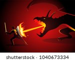 Business concept vector illustration of a businessman fighting a dragon. Risk, courage, leadership in business concept