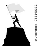 Business concept vector illustration of a businessman holding a flag on top of rock