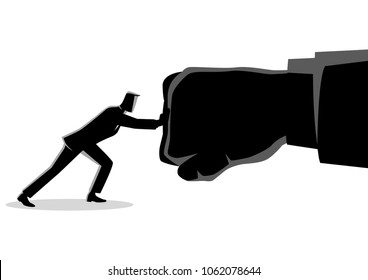 Business concept vector illustration of a businessman holding a giant punching hand