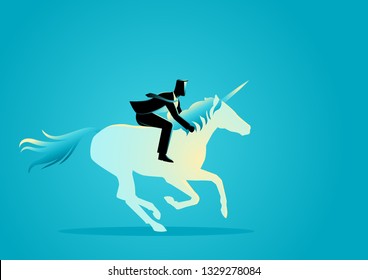 Business Concept Vector Illustration Of A Businessman Riding A Unicorn