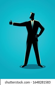 Business concept vector illustration of a businessman posing with thumb up
