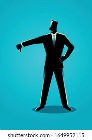 Business concept vector illustration of a businessman posing with thumb down
