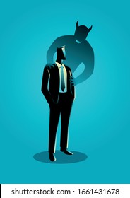 Business concept vector illustration of a businessman persuaded by the devil