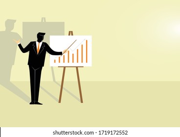 Business concept vector illustration, businessman presenting chart board 