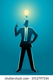 Business concept vector illustration of businessman with light bulb, innovation and inspiration concept